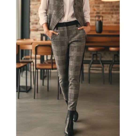 Ruti Pants - Ruti Sz. US 10 (Ruti 3) Tailor- Made Combo Fitted Pants Taupe Plaid NWT Academia